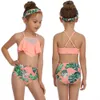 2021 فتاة ملابس السباحة قطعتين ملابس الأطفال السباحة الدعاوى الطفل كشكش البيكينيات سبليت شبكة بيكيني مجموعات المايوه 2-14T