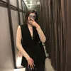 BBWM Spring Sleeveless Vest Women Vintage V-neck A buckle Belt Loose Vests Womens Chalecos Solid Office Waistcoat 210520