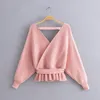 Women's Sweaters Women Batwing Sleeve Autumn Winter Sexy V-neck Top Fashion Solid Color Knitwear Jumper For Female Ladies Casual