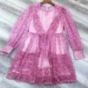 Runway Purple Floral Print Women Lantern Sleeve Round Collar Ruffles Pleats Cake Princess Fairy Girls Sweet Dress 210416