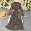 Women Bohemian Floral Dress Autumn French Retro Stand Collar Long Sleeve Dresses Casual Romantic A-line Holiday Dress 210419