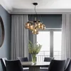 Pendant Lamps Modern Led Chandelier Black + Gold Glass Lampshade Wrought Iron Ceiling Decoration Living Restaurant Bedroom Kitchen