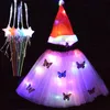 파티 장식 아기 소녀 여성 LED 빛의 일년에 카니발 크리스마스 멋진 드레스 휴가 의류 얇은 명주 의상 모자 마술 지팡이 화환