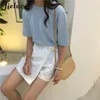 JIELUR TEE Koszula 15 Solid Color Basic T Women Casual O-Neck Harajuku Lato Top Koreański Hipster White Tshirt S-XL 210720