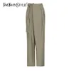 Twotwinstyle Ruched Solid Loose Byxor för kvinnor Hög Wasit Lace Up Bowknot Minimalistiska Casual Pants Kvinnliga Mode Kläder 210517