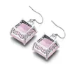 100% Real Silver 925 For Women Punk Pink Crystals Drop Earrings Square Gemstone Handmade Fashion Jewelry 2020