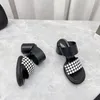 2022 ronde hoge hak schoenen vrouwen zomer echt lederen platform leisure slippers geruite dia's ontwerper schoenen open tenen Chaussure femme