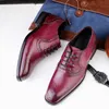 Dress Shoes Luxury Men Genuine Leather Brogue Carving Oxfords Square Toe Formal Wedding Party Business Office