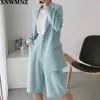 Fashion wild pocket solid color suit jacket + high waist was thin and simple wide leg shorts two-piece female 210520