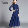 Dresses For Women Blue Apricot Lace A-Line Elegant Long Sleeve Evening Party Business Sexy Slim Mid-Calf Vestidos 210520