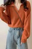 Women V-neck Pullover and Sweaters Solid Casual Knit Pull Jumpers Autumn Winter Knitted Sweater Tops Femme 210519