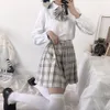 Estilo Preppy Japonês Ortodoxo Plissado Saia Escola Estudante JK Uniforme Curto Saias Curtas Grade Hight Cintura Papel de Bolso Feminina Skirt 210412