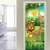 Andere decoratieve stickers 3d Forest Cartoon Animal Lion Giraffe Kinderen Room Kinderen Slaapkamer Deur Decoratie Sticker Wall Mural Wallpaper Zelf