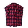 Homens Casuais Camisas Novo Verão Kanyegao Street Rua Vermelho Plaid Flannel Split Zipper Menos Homens Sleaveless Bieber Camisa Moda