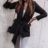 Western Style Casual Lapel Suit Jacket With Pockets Spring Autumn Office Lady Elegant Long-Sleeved Slim-Fit Black Belted Blazer Women's Suit