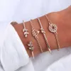 Famshin 4 st / set mode Bohemia Leaf Knot Hand Manschettkedja Charm Armband Bangle för Kvinnor Guldarmband Femme Smycken X0706