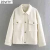 Women Vintage Double Pockets Patch Breasted Woolen Shirt Coat Female Long Sleeve Casual Outwear Jackets Chic Tops CT675 210416