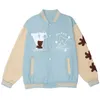 Men's Jackets Varsity Women Men Vintage Bear Embroidery Baseball Jacket Coat Streetwear Hip Hop Loose Autumn Outwear