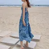 Plaża Styl Letnie Czeski Sukienka Dla Kobiet Krzyż Bandaż Sexy Kobieta Spaghetti Pasek Drukuj Długie Es Robe 13237 210512