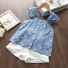 Bébé filles vêtements ensemble 2021 été Flare manches enfants vêtements blanc T-shirt et Shorts pour fille enfants vêtements 2 5 6 ans Y0705