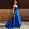 Royle Blue Arabskie Koronki Formalne Suknie Wieczorowe Zużycie Ramię Suknie Wieczorowe Dubaj Linia Lace-Up Tulle Aplikacje Prom Dress