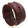 Fashion Wide Genuine Leather Charm Armband Brown Black Wide Cuff Armband Bangles Vintage Punk Wristband Män Smycken