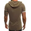 Sommar Mäns Hooded T-shirt Casual Slim Short Sleeve T Shirt Män Plus Storlek 3XL Solida Män Kläder Streetwear Tee Homme 210716