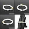 Beaded, Strands Bracelets Jewelry Men And Women White Cz Gold King Crown Natural Stone Charm Bracelet Dl Polish Popcorn Bead Yoga Drop Deliv