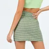 Chic plaid cut slit skirt women summer vintage cara mini skirt single cut high waist skirt with split bottoms 210415