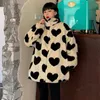 Algodão-acolchoado jaqueta de inverno feminino colarinho tamanho grande manga longa espessura amor padrão pelúcia casaco 5A952 210427