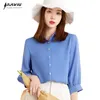 Grijs blauw shirt vrouwen zomer dunne chiffon casual half mouw formele temperament losse mode blouses kantoor dames werk top 210604