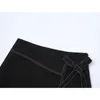 A-Line Black Crop Jupes Femmes Vintage Coréen Taille Haute Bandage Bownot Design Irrégulier Épissé Vêtements Mode OL Ins Jupes 210417