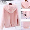 Winter Warm New Faux Mink Casual Women Faux Fur Coat Hooded Furry Fake Rabbit Fur Ladies Jacket Zipper Pink Outwear Plus Size Y0829