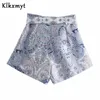 Klkxmyt Zweiteiliges Set für Damen, schicke Mode, Bluse mit Cashew-Print, Hemden und Shorts mit hohem Bund und Gürtel, 2 Sets 210527