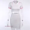 Summer fashion women's turn down collar thread knitted crop top sweater and pencil skirt two piece dress sexy twinset SMLXLXXL3XL