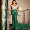 Abito da sera a sirena con paillettes verde scintillante Plus Size Abiti da ballo per ragazze nere 2021 See Through Top Abiti da festa formale senza schienale Giltter Robe De Soir￩e