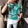 Sommar kortärmad tröja män Utskrift Casual Slim Fit Hawaiian Shirt Streetwear Night Club Party Clothing Camisa Masculina 210527