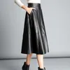 Высококачественная кожаная юбка женская мягкая смешанная овчина талия черная линия 2021 осень зима офис леди длинные женские юбки