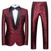 2021 Vår Höst Ny Mäns Casual Business Boutique Flower Print Suit Två Piece Set / Mäns Blazers Coat Jacket Pants Byxor X0909