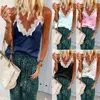 Kayotuas Women T-Shirt Ladies Summer Casual Silk Satin Chiffon Sleeveless Lace Mesh Loose V-Neck Soft Black White Pink Blue Tops 210522