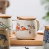 Vintage Coffee Mug Unique Japanese Retro Style Ceramic Cups, 380ml Kiln Change Clay Breakfast Cup Creative Gift for Friends 210804