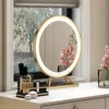 Aynalar Dia 40 50 cm Altın Akıllı LED Makyaj Aynası Yatak Odası El Masaüstü Dekor Yuvarlak Işık Tricolor Kaynak Depolama Tabanı Ile