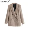 Cappotto blazer a quadri doppiopetto moda donna Cappotto vintage a maniche lunghe con spacchetti posteriori Capispalla femminile Chic Top 210416