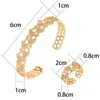 Oorbellen ketting verstelbare creatieve honingraat armband dames hol met mousserende kubieke zirconia kristal open ring set voor vrouwen