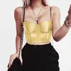 Crop Top Mulheres Sexy Bustier Top Blackless Chain Strap Acolchoado Cropped Catin Catin Preto Colheita Tops Roupas 210426