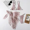 Sexy leopardo bikini swimsuit mulheres malha alta corte micro tanga biquinis conjunto de banho feminino terno de banho 3 peças de banho 210712