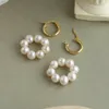 Hoop Huggie Pearl Ear Dollar Twarz Slim 925 Srebrny srebrny żeńska retro ins zimne koło wiatru moda francuskie kolczyki 299r