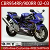 Kit de carrosserie pour HONDA CBR900 CBR954 RR CBR 954 900 RR CC 2002 2003 Bodys 61No.61 CBR 900RR 954RR 900CC 02-03 CBR954-RR CBR900RR Bleu brillant CBR954RR 02 03 Carénage OEM