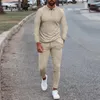 Men's Tracksuits Mens Streetwear Tracksuit Men Fashion Autumn Outfits Solid 2 Piece Sets Casual Turn-down Collar Zip-up Tops And Slim Pants