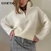 Lila Tjockad Strikkad Kvinnors Sweater Zipper Polo Collar Lossa Casual Kvinnor Tröja Pullovers Höst Vinter Fashion Top 211018